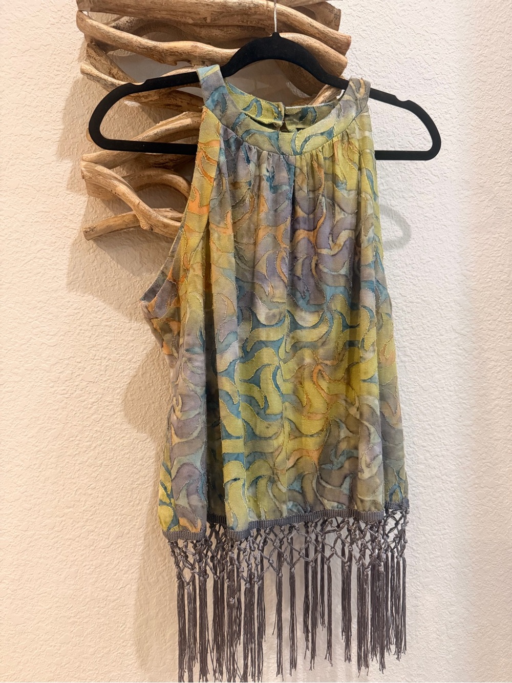 RAIN halter Sleeveless Fringe Hem tank top shirt boho western beach top